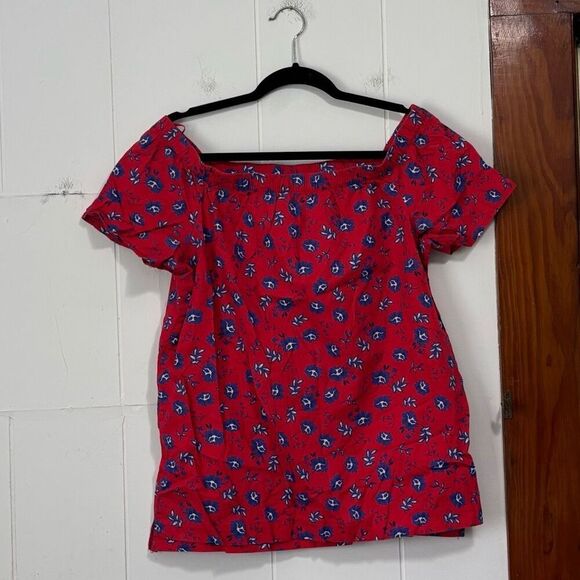 Banana Republic Red Blue Floral Off Shoulder Top Size Small - Picture 1 of 4